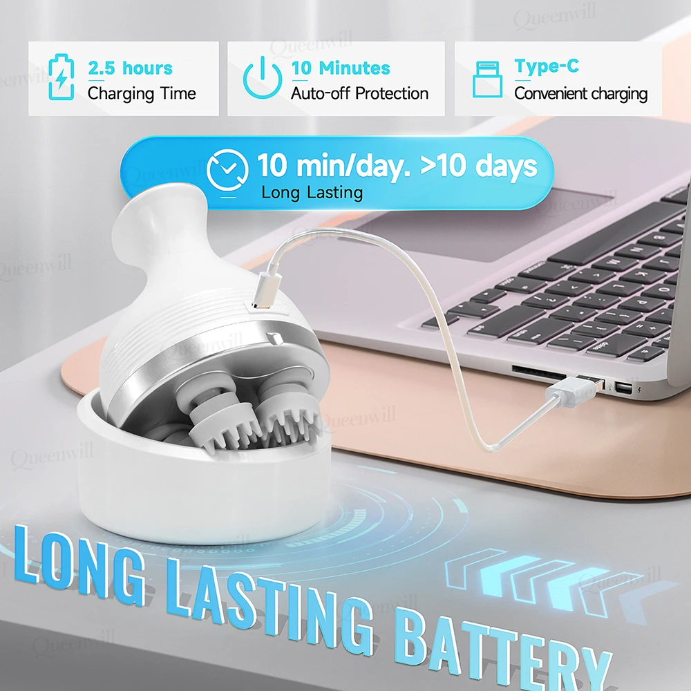 Cordless Electric Scalp Massager Rechargeable Head Massage Machine Scratcher With 76 Kneading Nodes For Hair Growth Stress Relax image 5