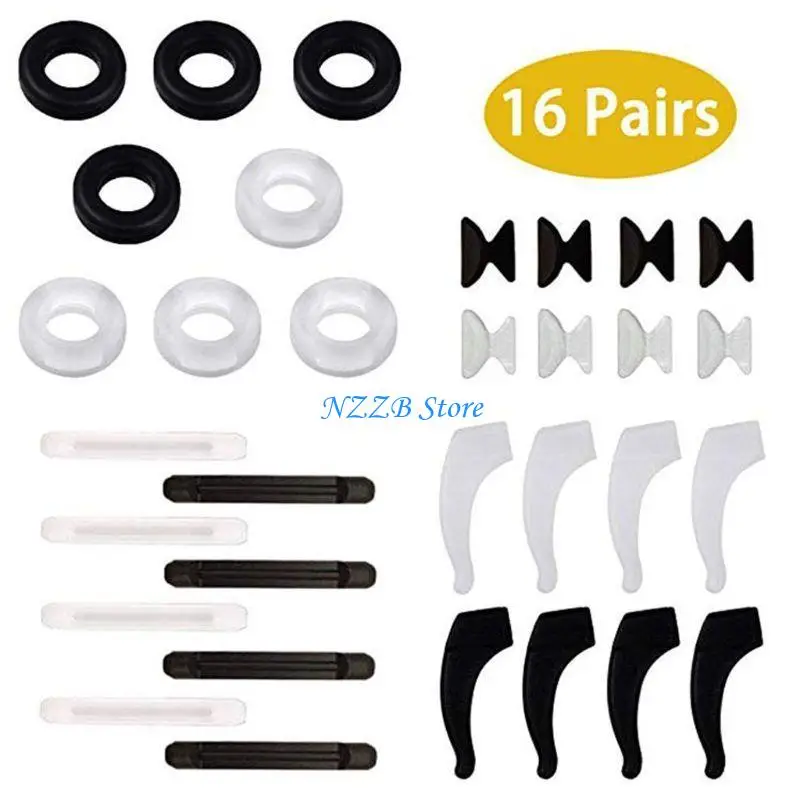 

T21F 16 Pcs Comfortable Silicone Anti-slip Round Eyeglass Retainers for Sunglasses Reading Glasses Eyeglass Ear Hook Durable