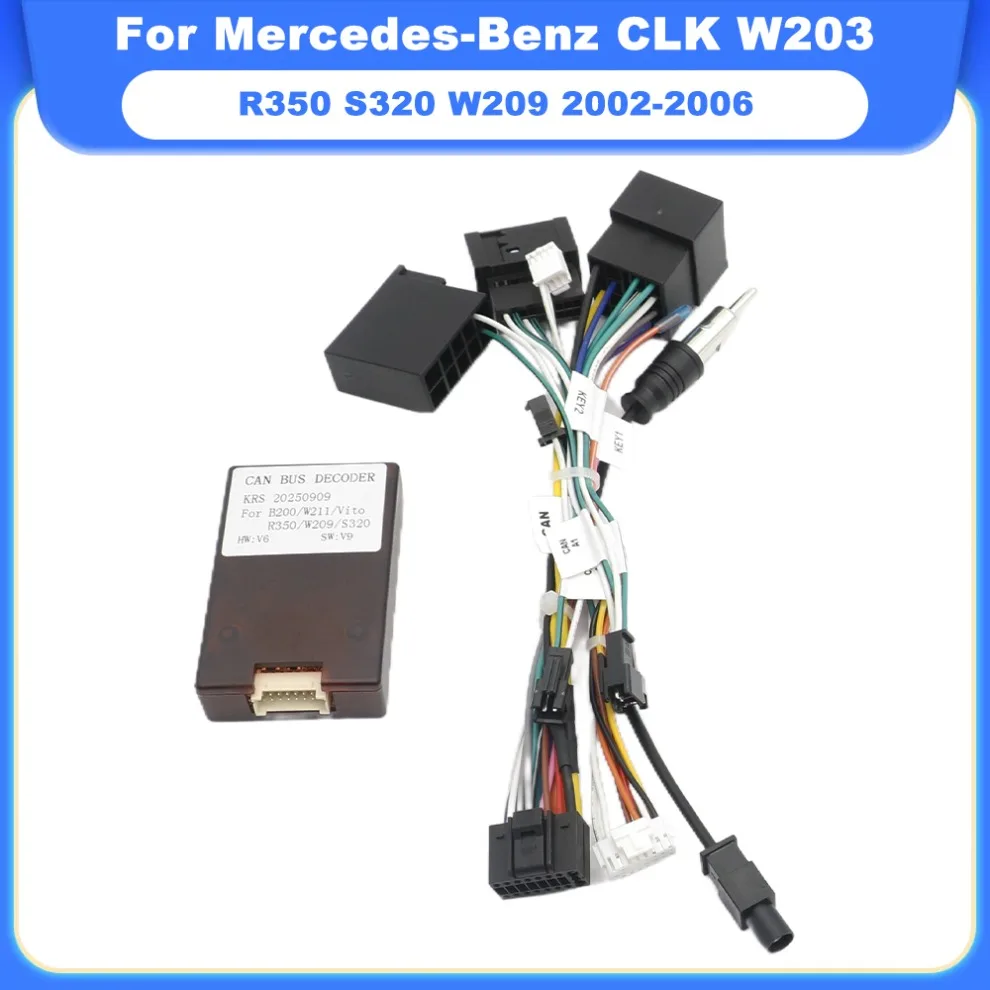 

Автомобильный 16-контактный адаптер жгута проводов аудио, декодер Canbus Box для Mercedes-Benz CLK W203 R350 S320 W209 2002-2006 Android 2 Din GPS