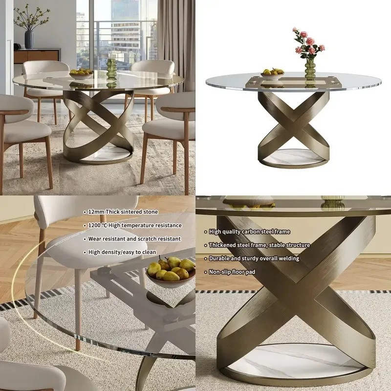 Wholesale price Nordic style 3mm tempered glass 8mm dining table modern luxury metal legs 6 seats 3 years warranty new