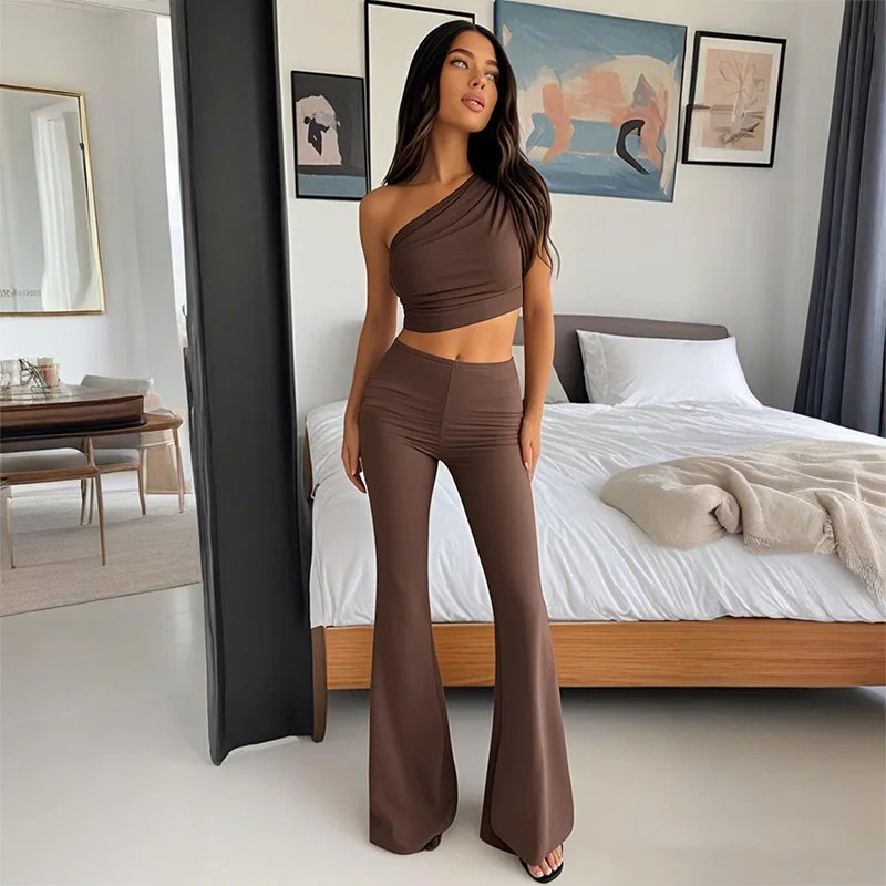 

DriftWear Solid Slim Fit Cami Set Women's Basic Sleeveless Top Pants 2pcs Casual Outfit Wide Leg Pants Essential Tops loungewear