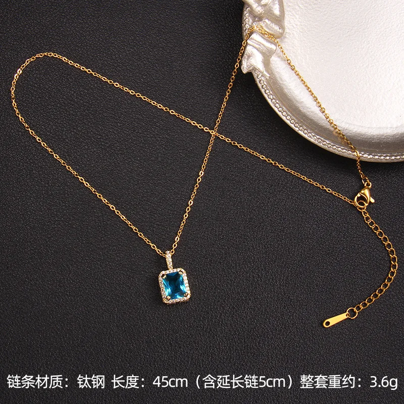 6pcs/set Fashion Square Zircon Stainless Steel Necklaces For Women Luxury Elegant Female Clavicle Chain Jewelry Wholesale