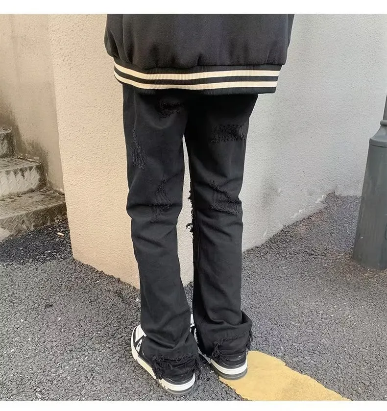 2024 spodnie y2k Streetwear weiß schlank zerrissen gestapelte Jeans Hosen für Männer Kleidung Gothic gebürstet lange Hosen Pantalones Hombre – Detail 11