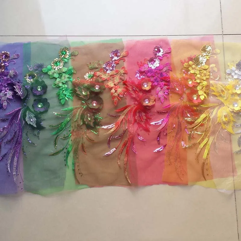 20Pcs Sequins 3D Flowers Tassel Lace Trim Rhinestone Mesh Sew On Patches Embroidery For Wedding Applique Decoration DIY
