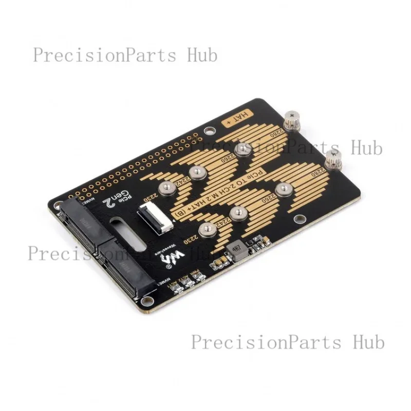PCIe TO 2-CH M.2 HAT+ (B) for Raspberry Pi 5 Compatible with 2280/2260/2242/2230 size NVMe Protocol M.2 SSD