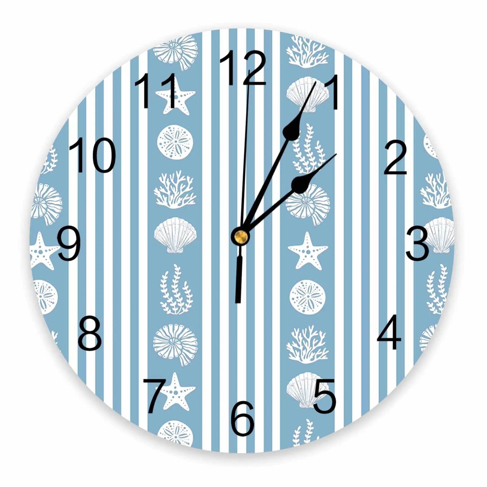 Ocean Striped Starfish Coral Blue Wall Clock Large Modern Kitchen Dinning Round Wall Clocks Bedroom Silent Hanging Watch