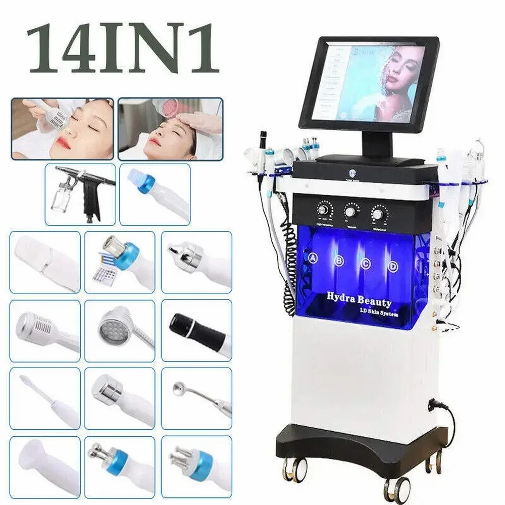 Hot selling 14 in 1 Diamond Peeling Hydro Facial Machine Water Jet Aqua Facial Skin Care Oxygen Bubble Apa Beauty Equipment