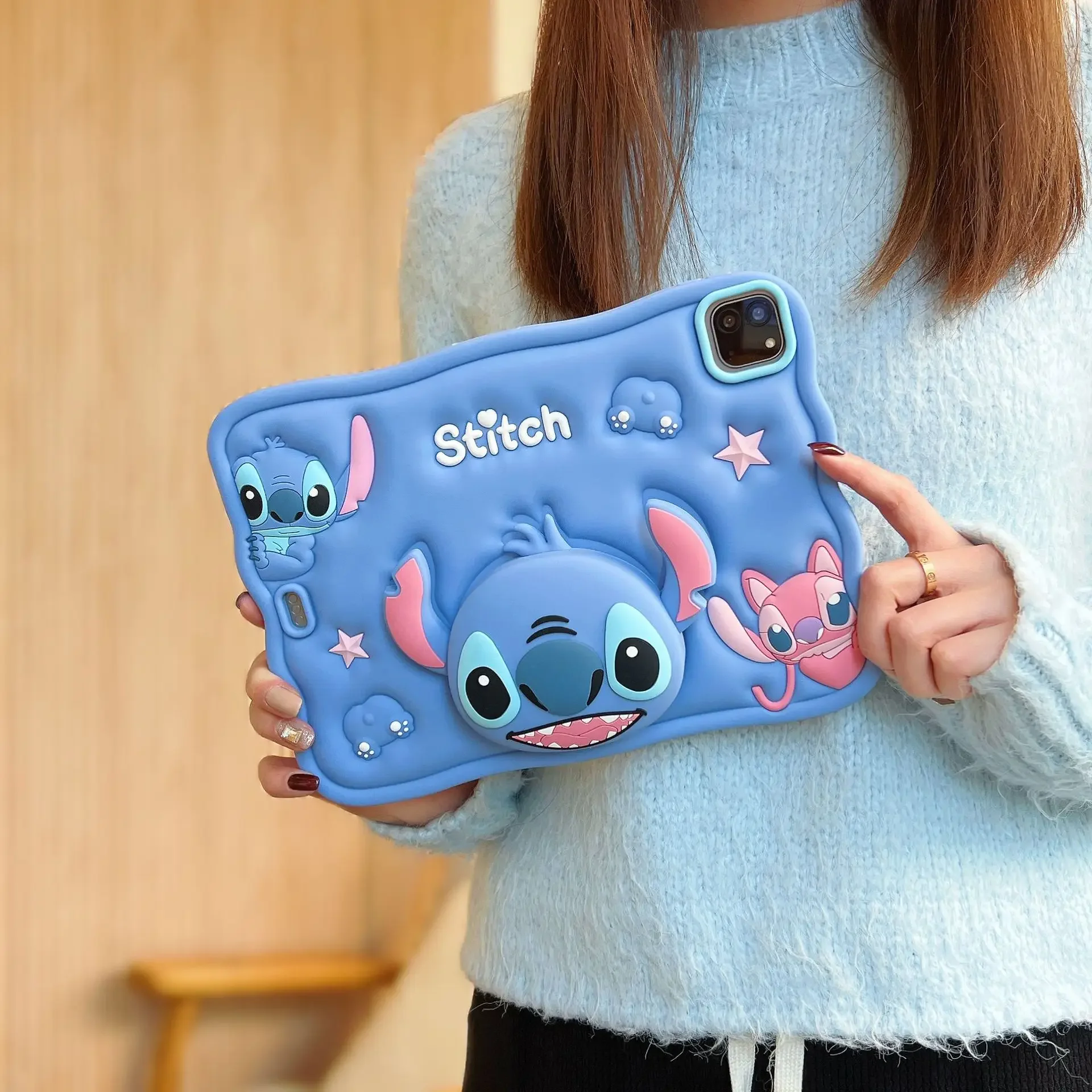 Cartoon Stitch Silicon Handle Stand Cover For iPad Air 456 Cover for iPad Pro 10.5 Mini 4 5 6 10.2 Inch 2018 2017 9.7 Funda Case