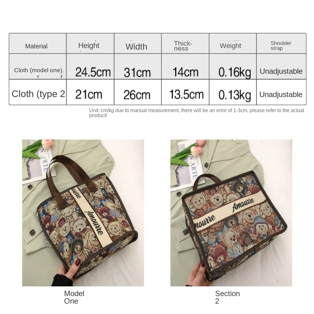 Little Bear Makeup Bag Wash Bag Large Capacity High Aesthetic Value Embroidered Small Square Bag Travel Portable Niche Wash Bag