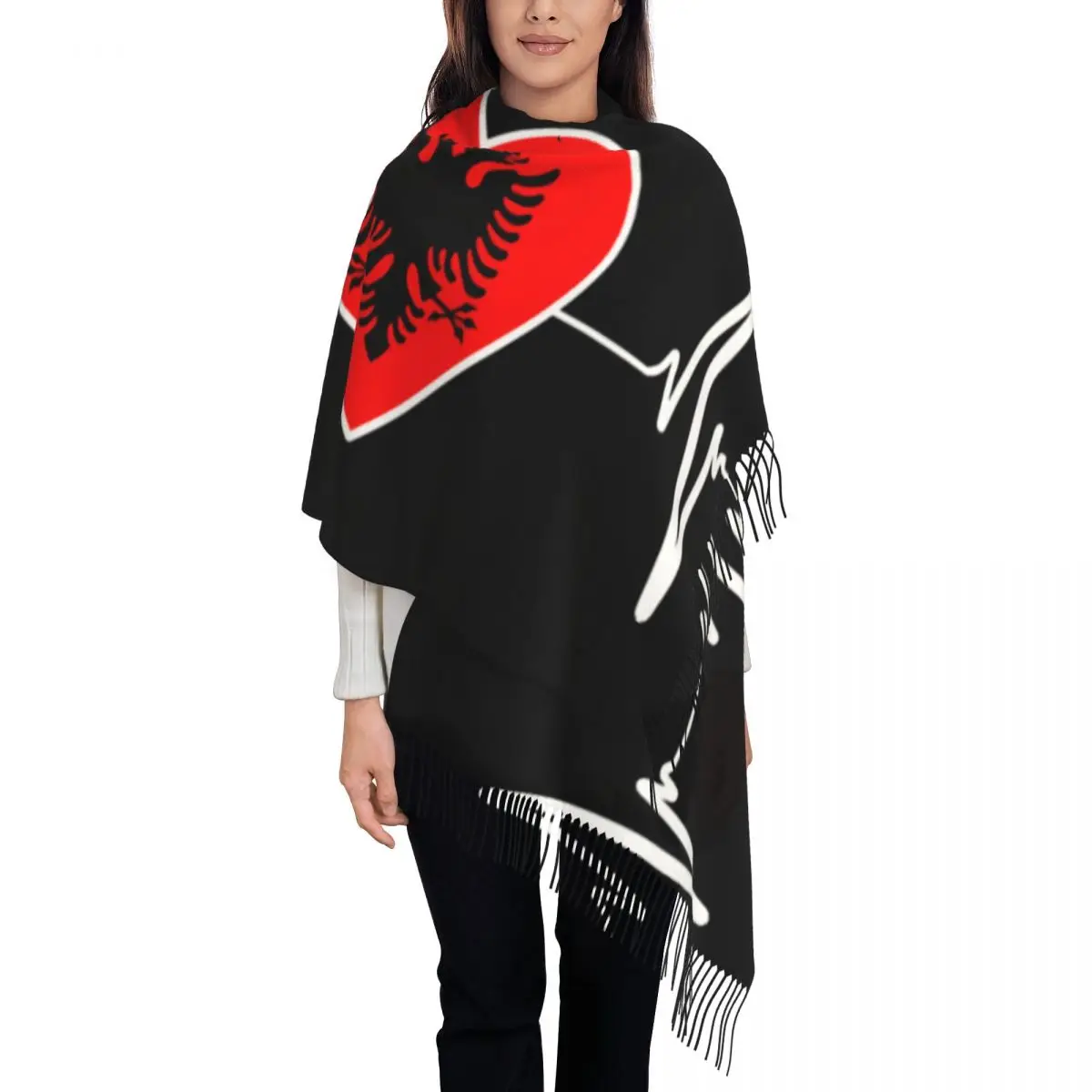 Customized Print Albanian Heartbeat Albania Flag Scarf Men Women Winter Fall Warm Scarves Shawl Wrap