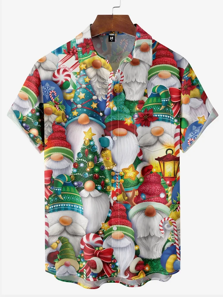 

Fashion Christmas 3D Printing Shirt For Men Santa Claus Xmas Elk Graphic Turn-down Collar Shirts Funny Short Sleeves Clothing