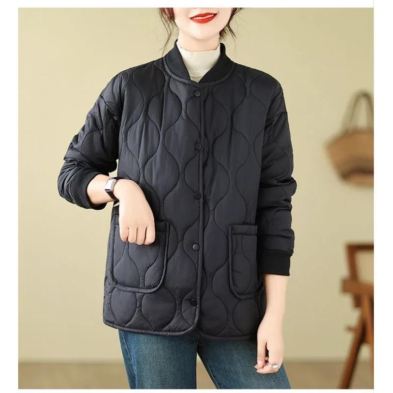 Casual Women Baseball Collar Quilted Padded Coat Lightweight Warm Short Cotton Jacket Mom Daily Winter Outerwear