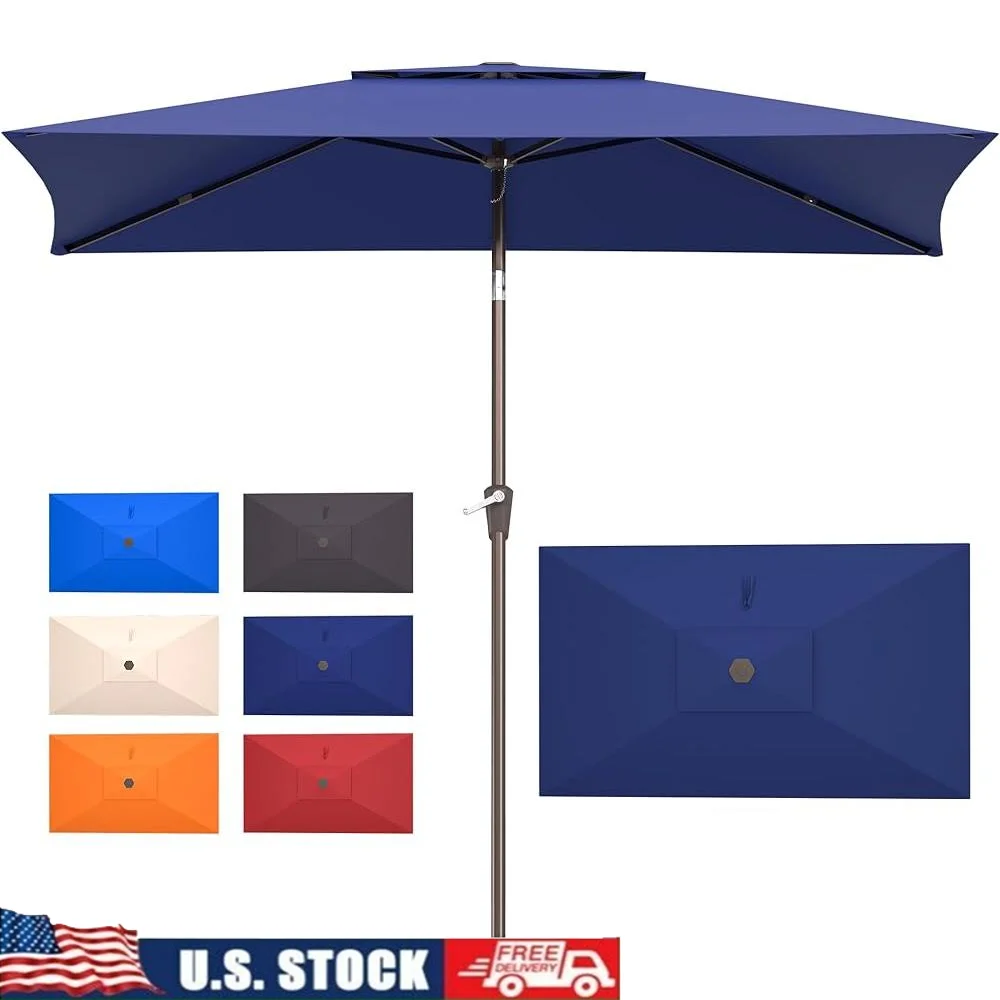 

Rectangular Patio Umbrella Outdoor Table Umbrella with Crank Tilt Protection UV Fade Resistant Aluminum Frame Heavy Duty Ribs