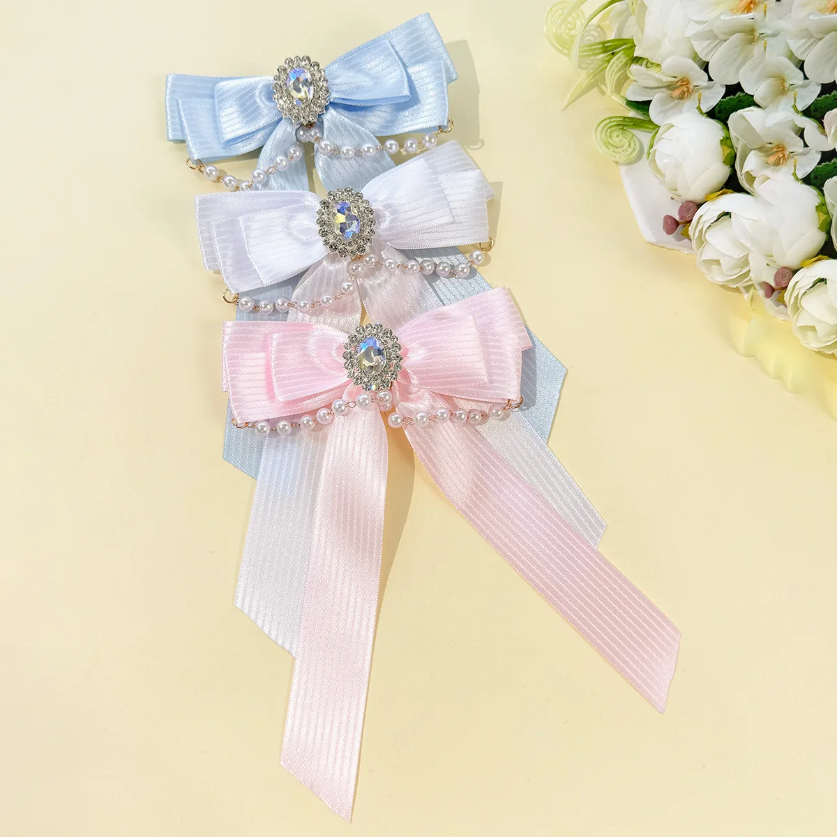 Stylish Bow Hair Clip with Pearl Chain Striped for Women Daily Use Back of Head Top Clip Hair Accessory High Quality