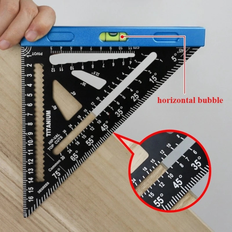 

200-миллиметровая угловая линейка для деревообработки с горизонтальным пузырьковым уровнем, многофункциональная треугольная линейка для разметки и позиционирования