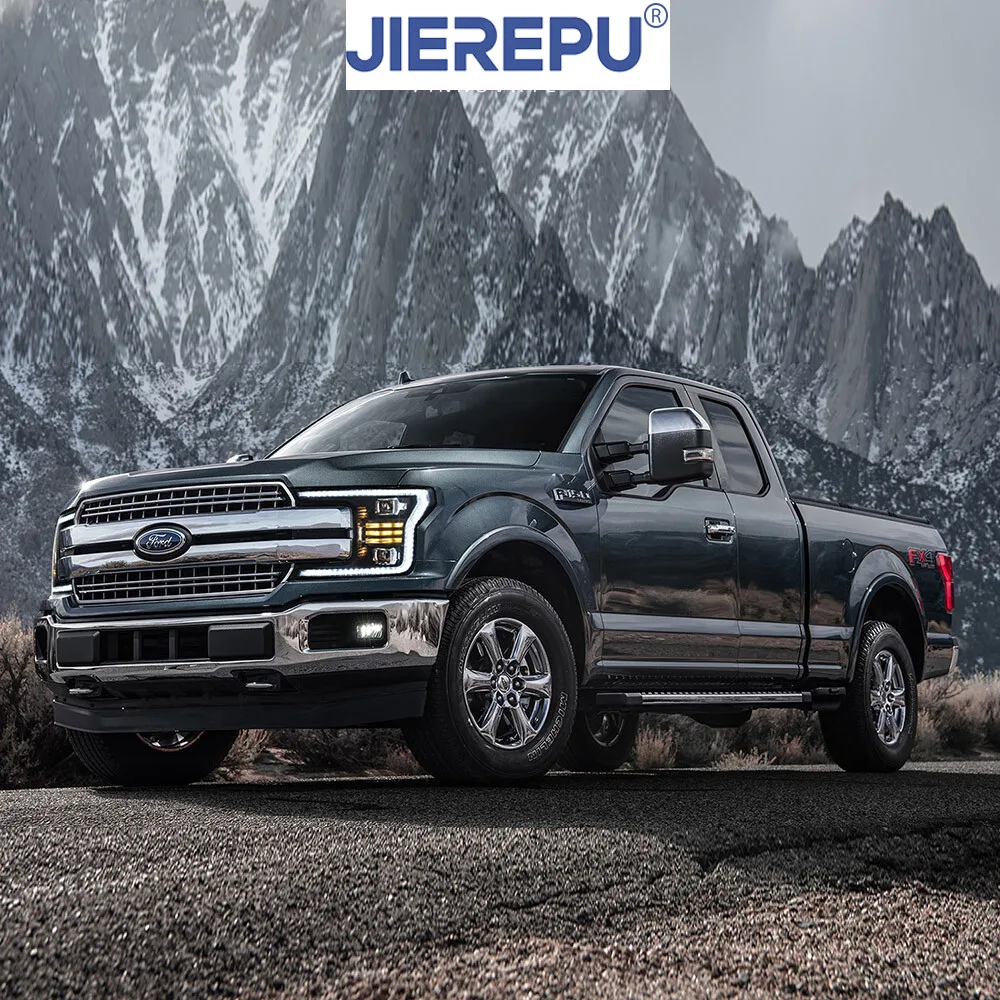 

1 пара комплектов указателей поворота, черный стиль, полностью светодиодные фары для Ford F150 2018-2020 в сборе, левый и правый