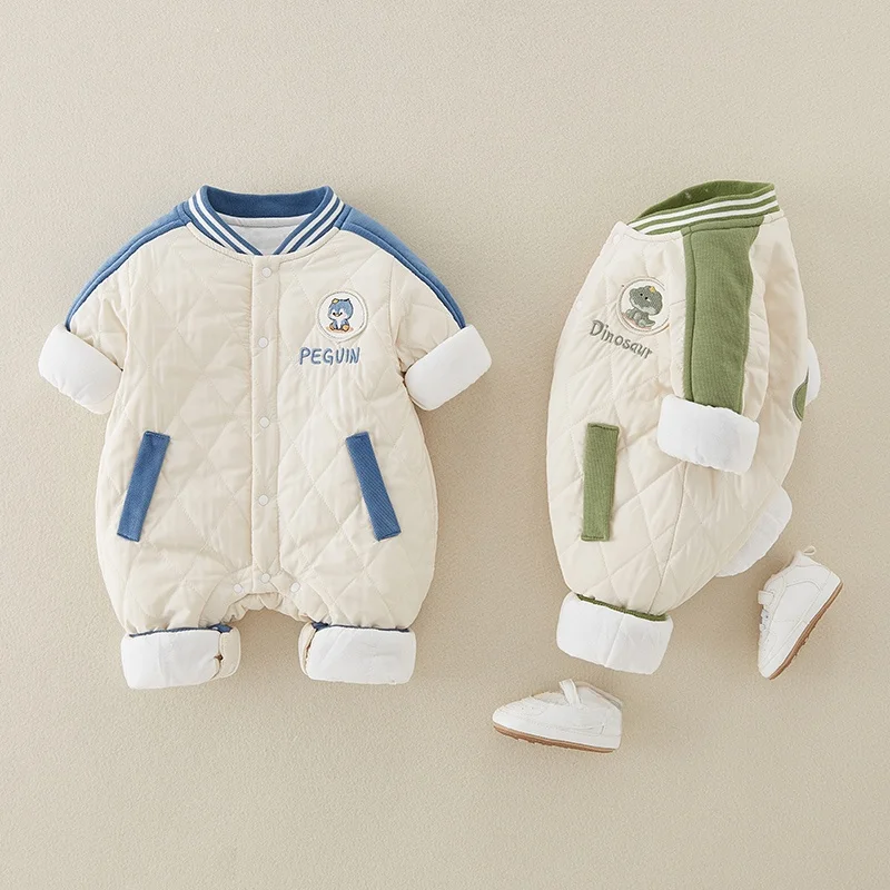 

Thiened Cotton Padded Baby Outfit Winter Clothes Baseball Sle Jaet And Overalls for Children Warm Faionable Neutral S...