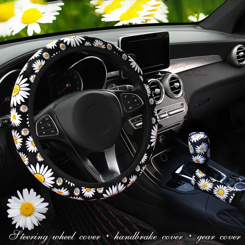 Decoration Knitted Styling Interior Accessories Product Universal Car Cute Daisy Flower Steering Wheel Cover  Car Interior