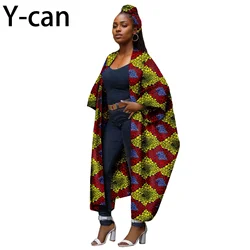 African Women Traditional Outfits Set Dashiki Ankara Print Jacket with Headscarf Birthday Party Wedding Causal Wear 2524001