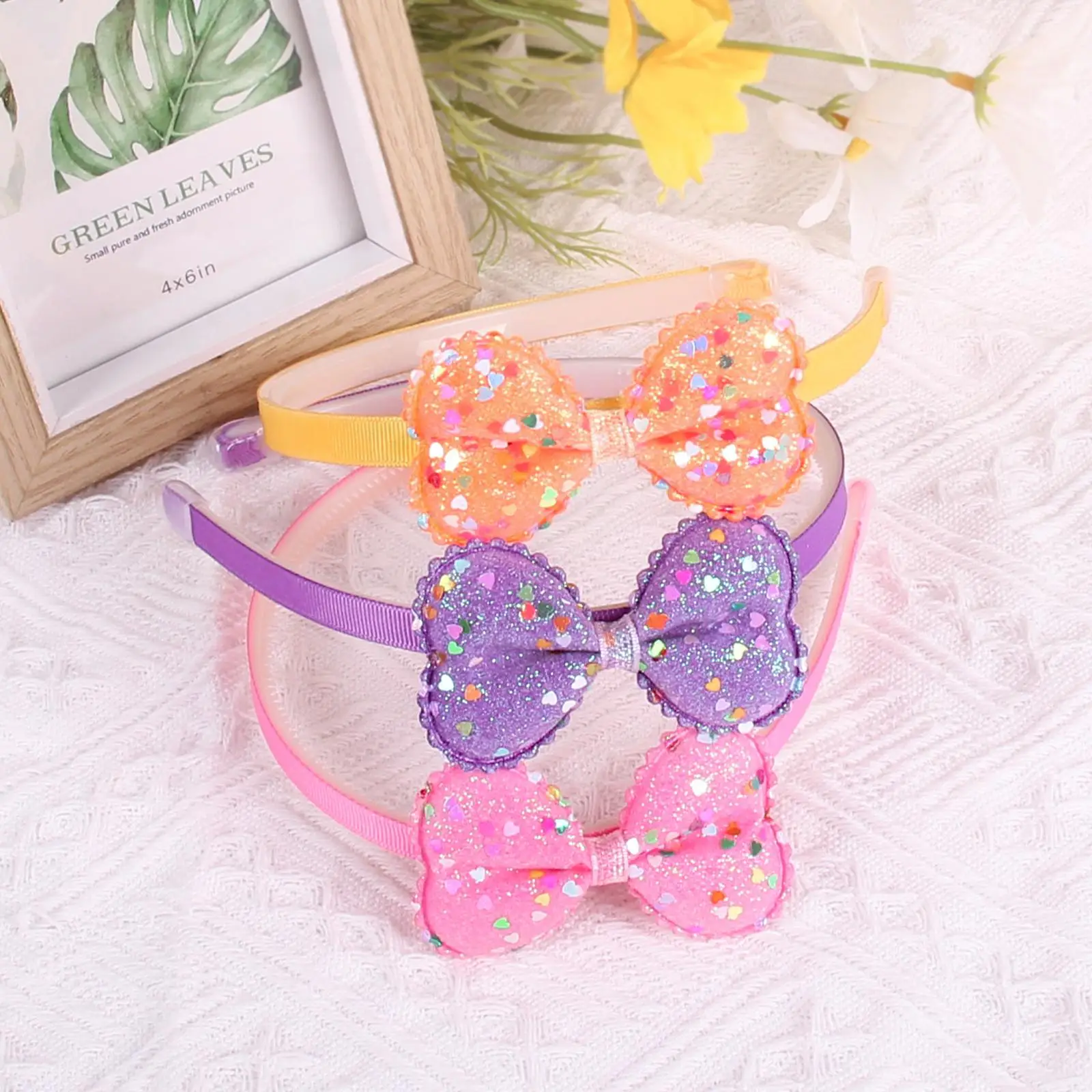 Fashion Glitter Bow Tie Headband Girls Kpop Dots Plastic Cloth Colorful Bow Knot Hairband Kids Birthday Party Hair Accessories