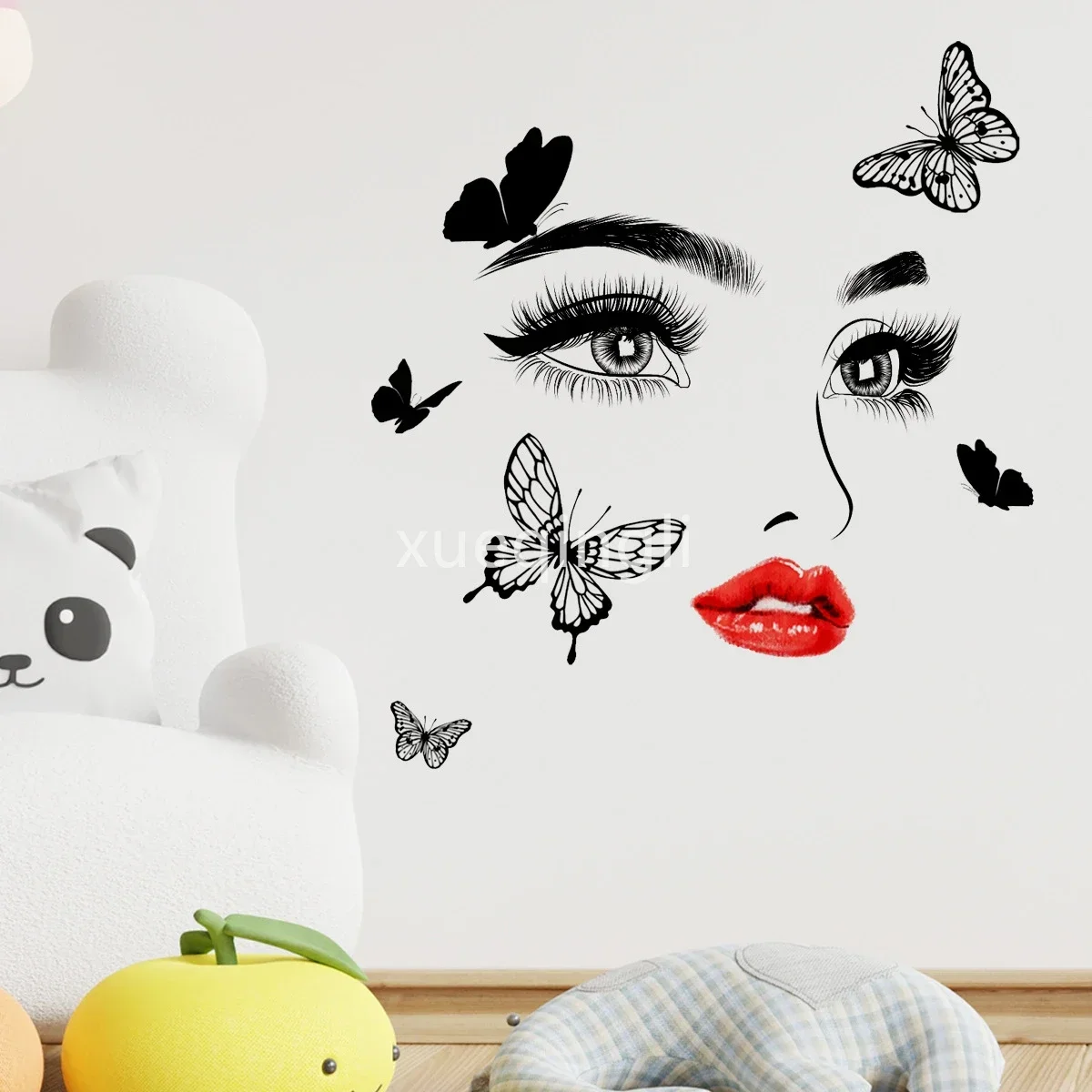 Beauty Female Face Wall Sticker Decal Beauty Studio Wallpaper Cosmetic Makeup Wall Art Sticker Mural Removable Salon Decoration