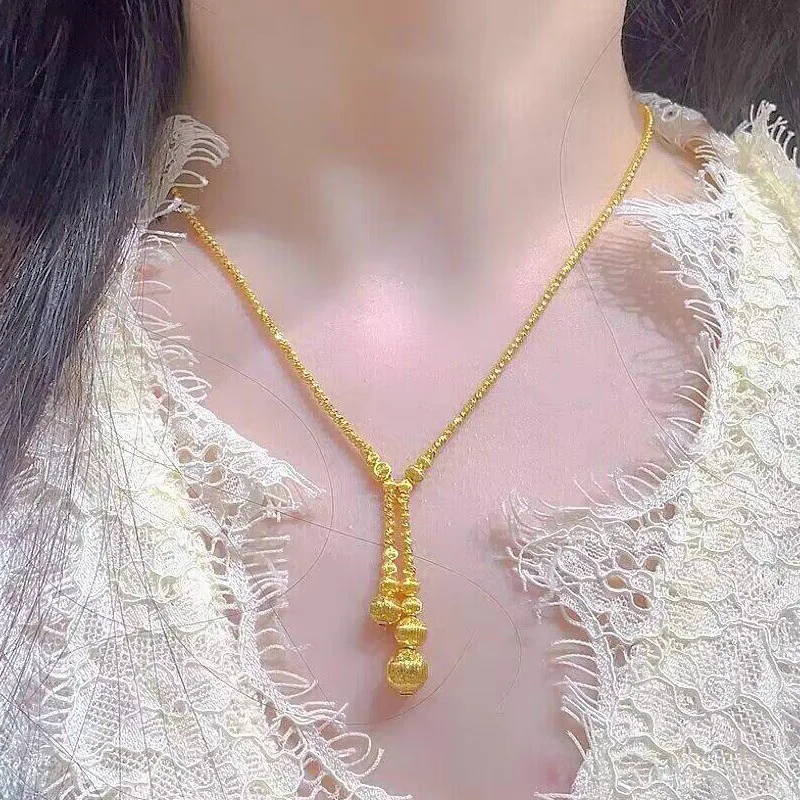 Luxury 9999 24K real gold phantom cat eyeball necklace for women fashion flashing disco beads collarbone chain