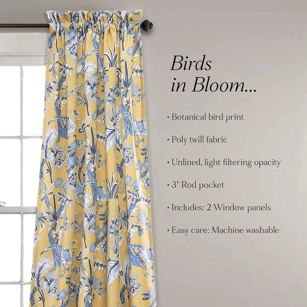 Paar 52x108 gele bloemen vintage lichtfiltergordijnen voor slaapkamer - decor in coquette-stijl