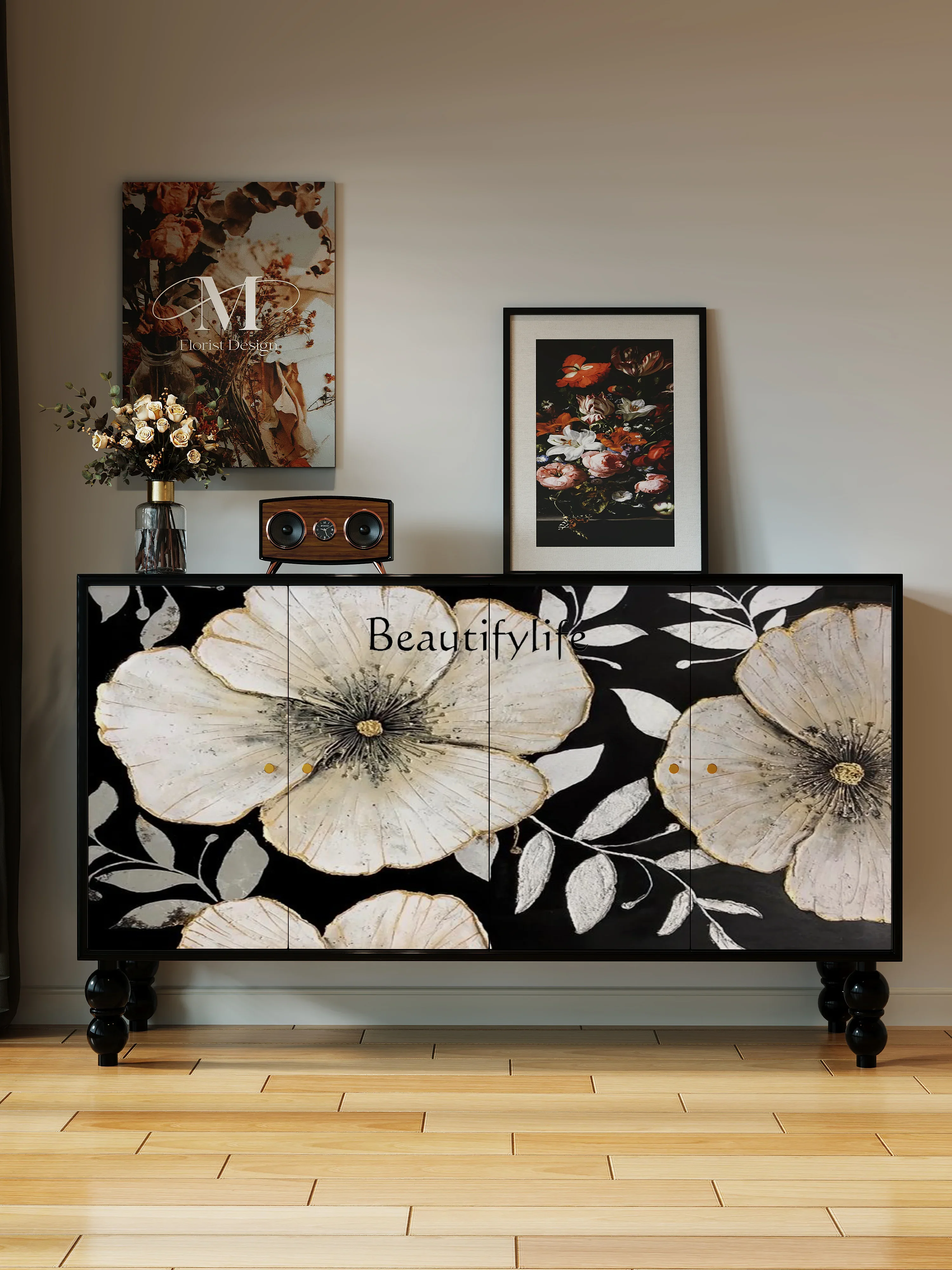

ls 27 French medieval light luxury solid wood decorative cabinet hotel bed and breakfast restaurant