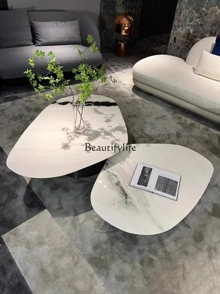 LXItalian Minimalist Natural Luxury Stone Panda Stone Irregular Designer Coffee TableSSS