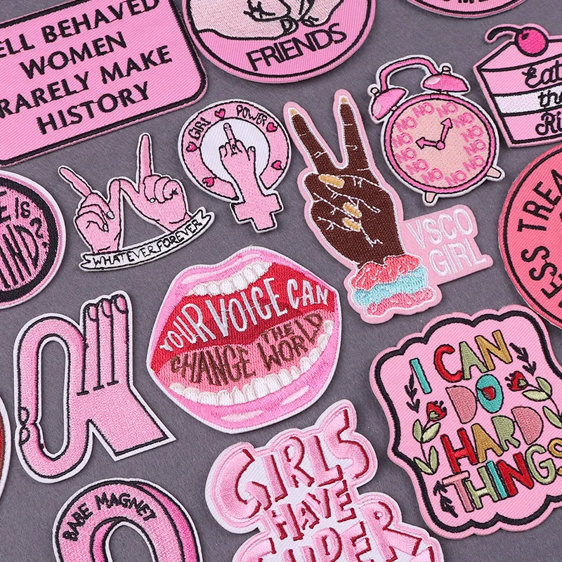 Words Patch Embroidered Patches For Clothing DIY Feminism Iron On Patches On Clothes Stripes Pink Badges On Backpack Accessory