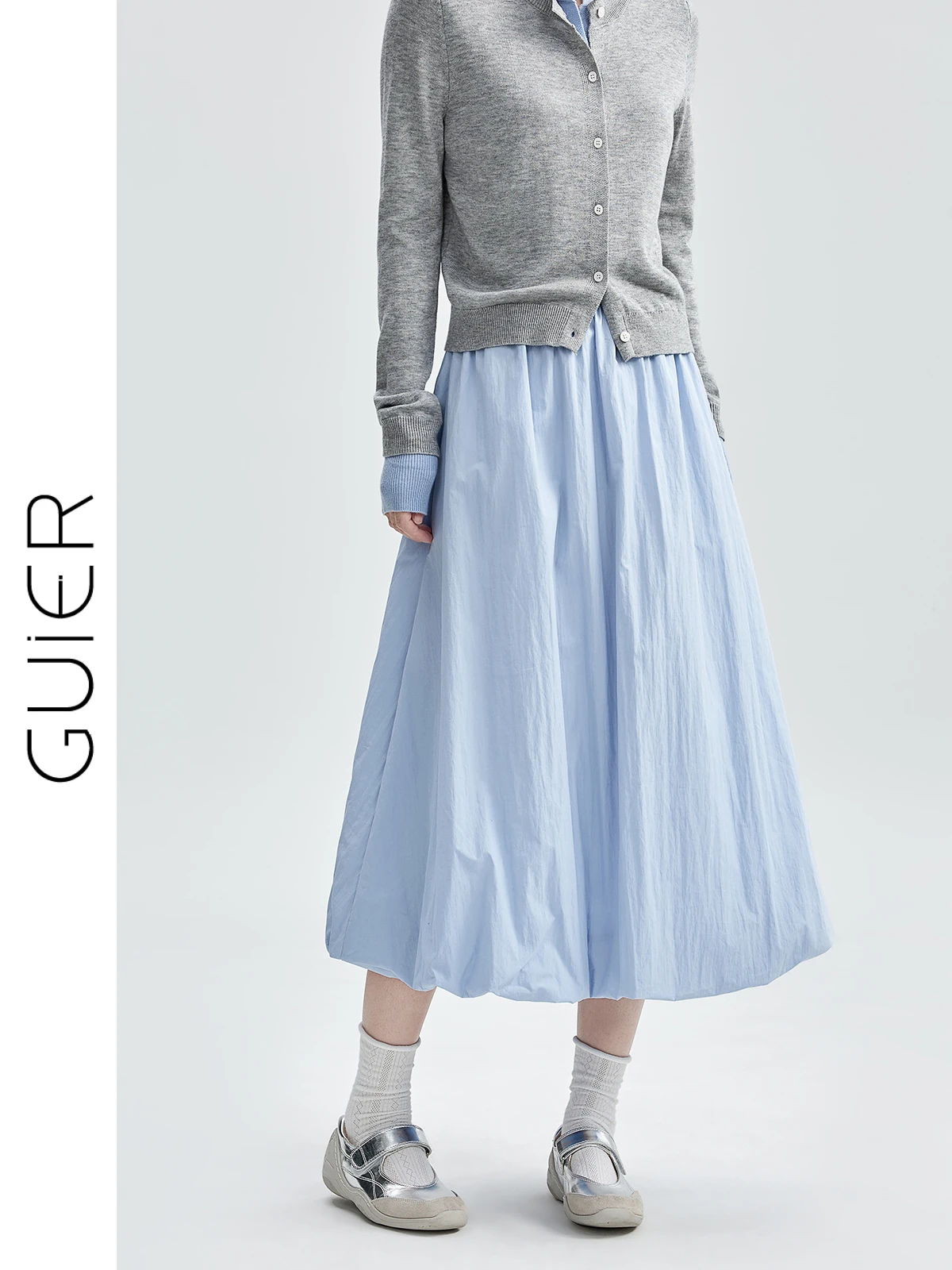 

Blue Bouffant ter Ne Dr Women's High Waist Casual Sle A-Line Skirt Autumn New Arrival Slimming Effect