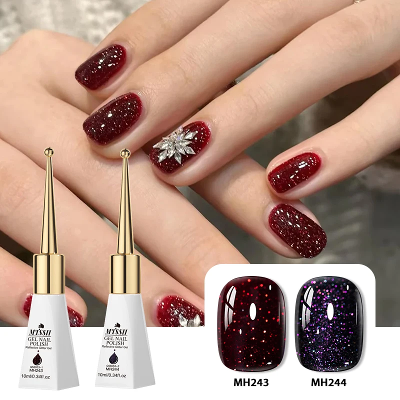 10ml Dark Color Reflective Glitter Gel Nail Polish Soak‑off UV LED Sparkling Diamond Red PurpleSemi Permanent Nail Art Manicure