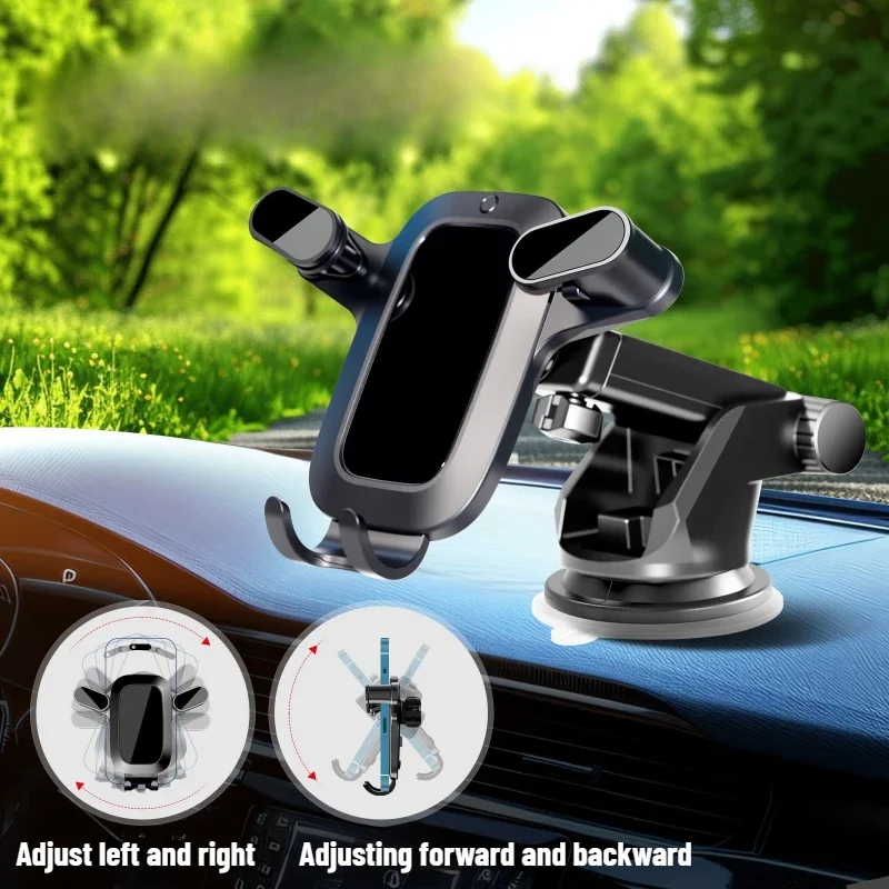 

1 шт. универсальный 360 ° Регулируемый автомобильный держатель для телефона, гравитационная активация, бесшумным спиральным крючком и основанием на присоске.