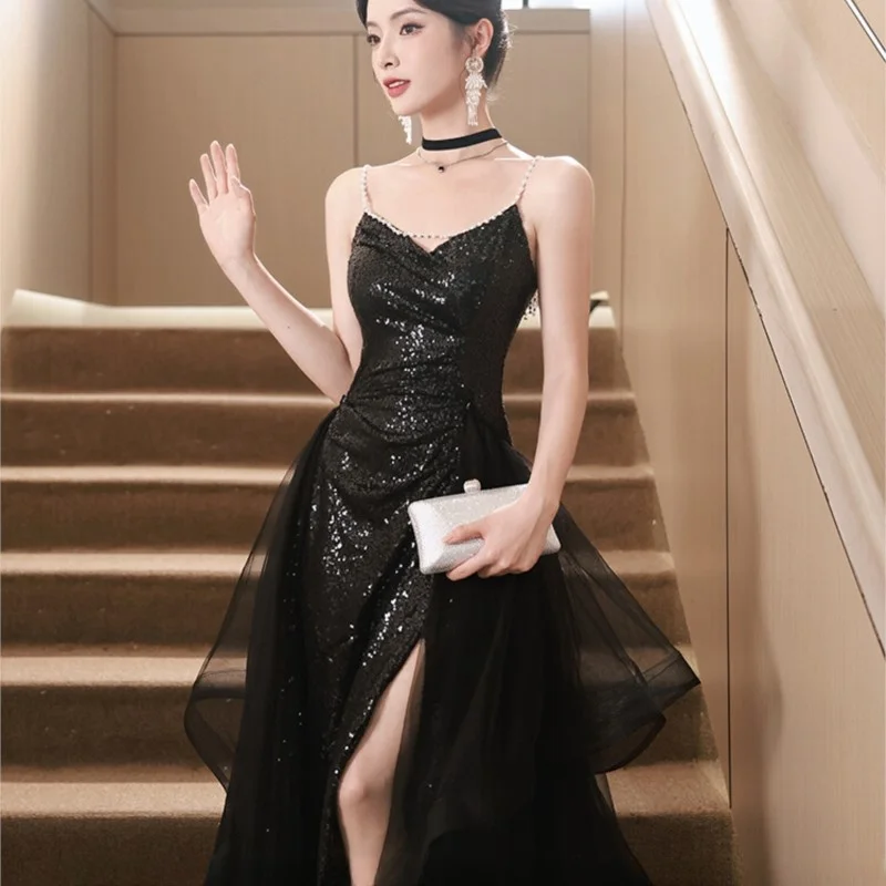 

Black Banquet Skirt Female Light Luxury Minority Temperament Art Exam Host Adult Ceremony Birthday Dress