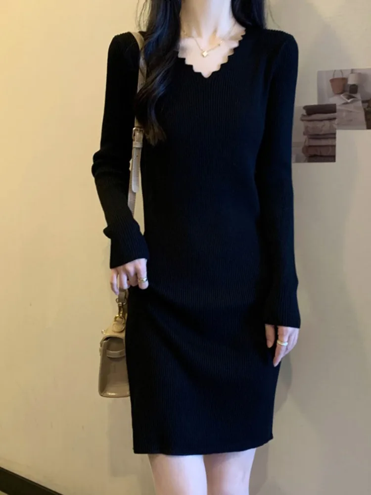 

Вязаное платье Hebe Sle V-Ne для женщин, весенняя мода, большие размеры, с пальто в комплекте, базовая юбка-миди, повседневное, из полиэстера