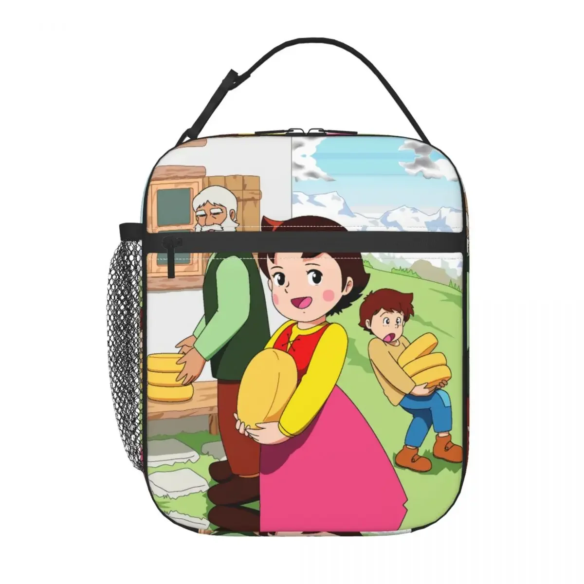 Heidi With Peter Help Her Grandfather Thermal Insulated Lunch Bags Alps Mountain Cartoon Portable Lunch Container Food Box