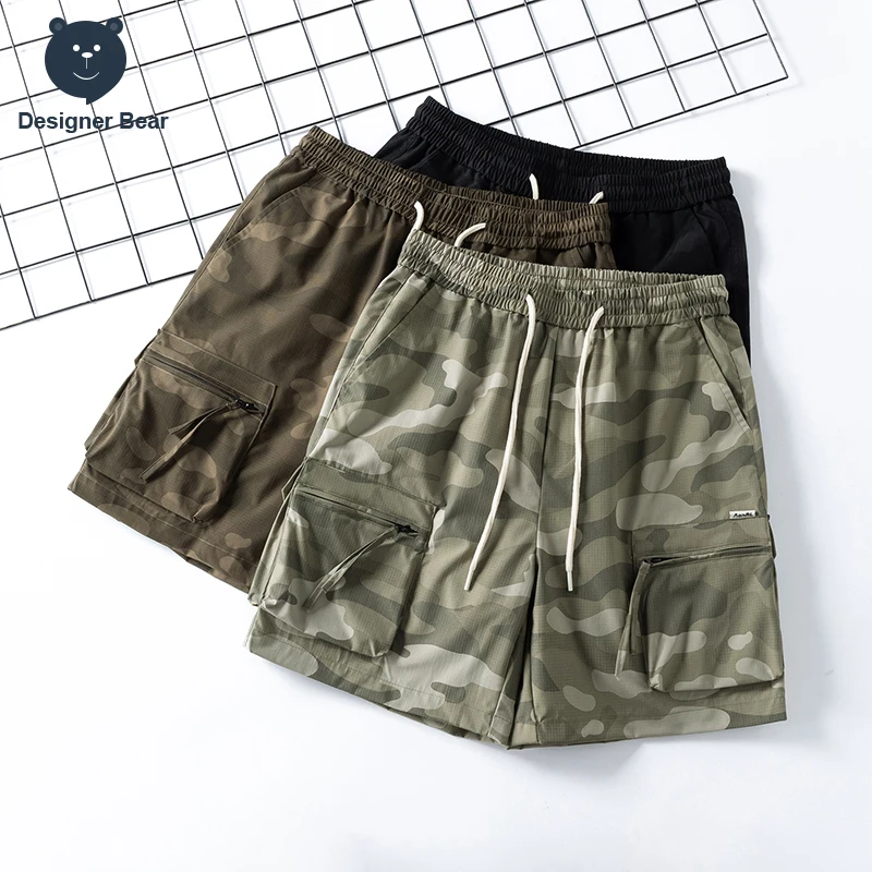 

High Quality Summer Camo Men's Cargo Shorts Baggy Versatile Knee Length Zipper Multi-Pocket Work Shorts Male Outdoor Streetwear