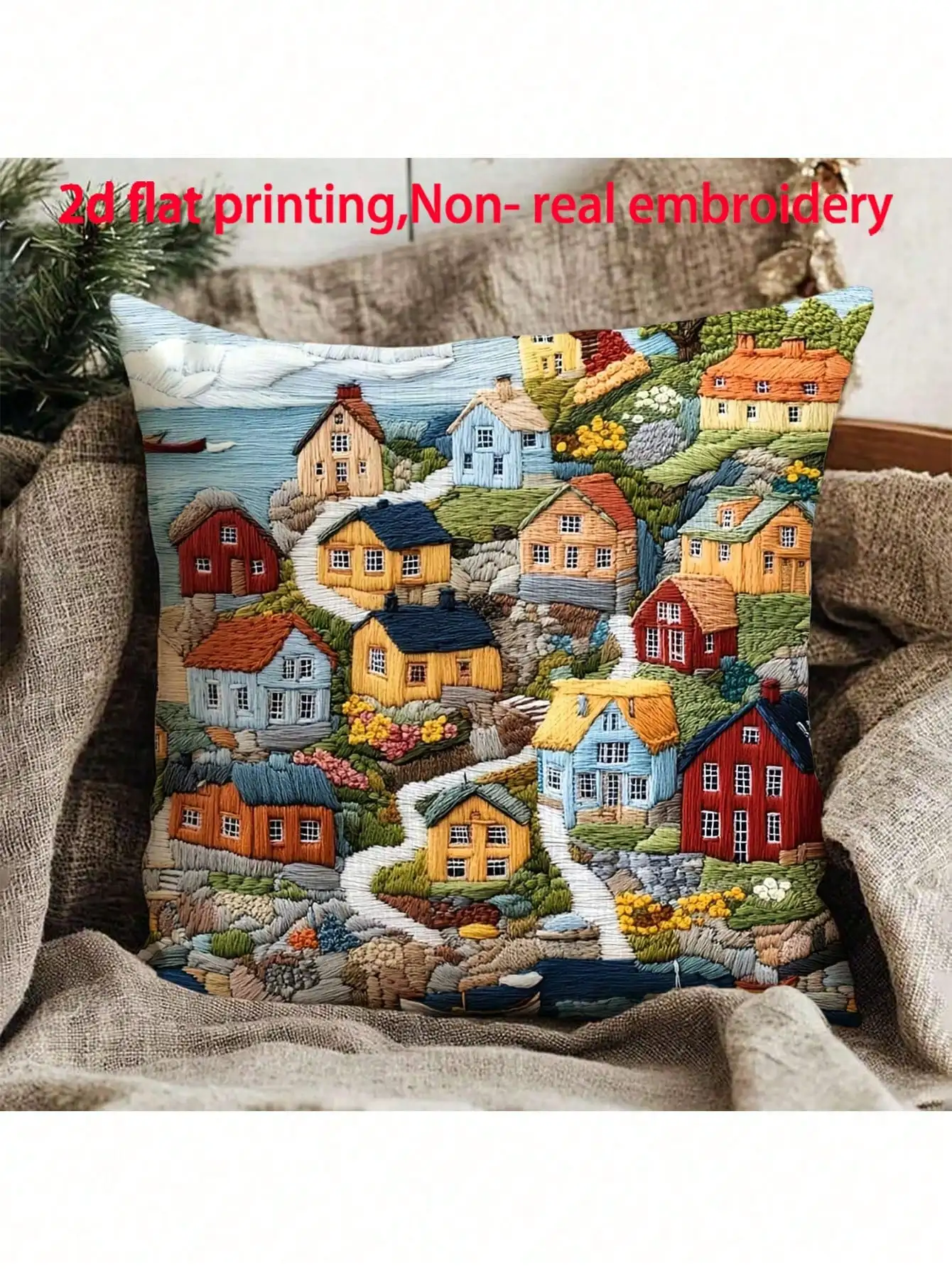 1Pc 45.72 X 45.72 cm Double-Sided Pillow Case with 2D Design of Fishing Village Fjällbacka, Sweden, Suitable for Sofa, Bedroom, Outdoor and Living Room (Pillow Insert Not Included), No Embroidery