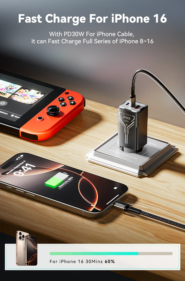 KUULAA 65W GaN Ladegerät Typ C Quick Charge 4.0 3.0 PD USB-Ladegerät für iPhone 16 15 14 Pro Max Schnellladegerät für Laptop PD-Ladegerät – Detail 3