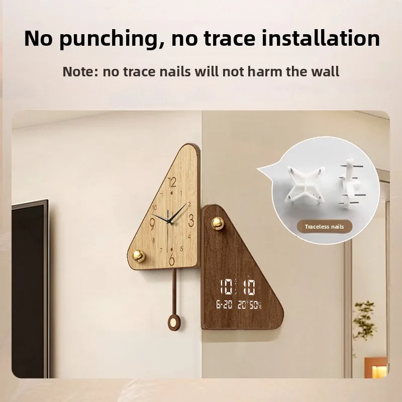 Double-sided Wall Clock Corner Perpetual Calendar Electronic Clock Medieval Style Without Punching Clock Wall Hanging