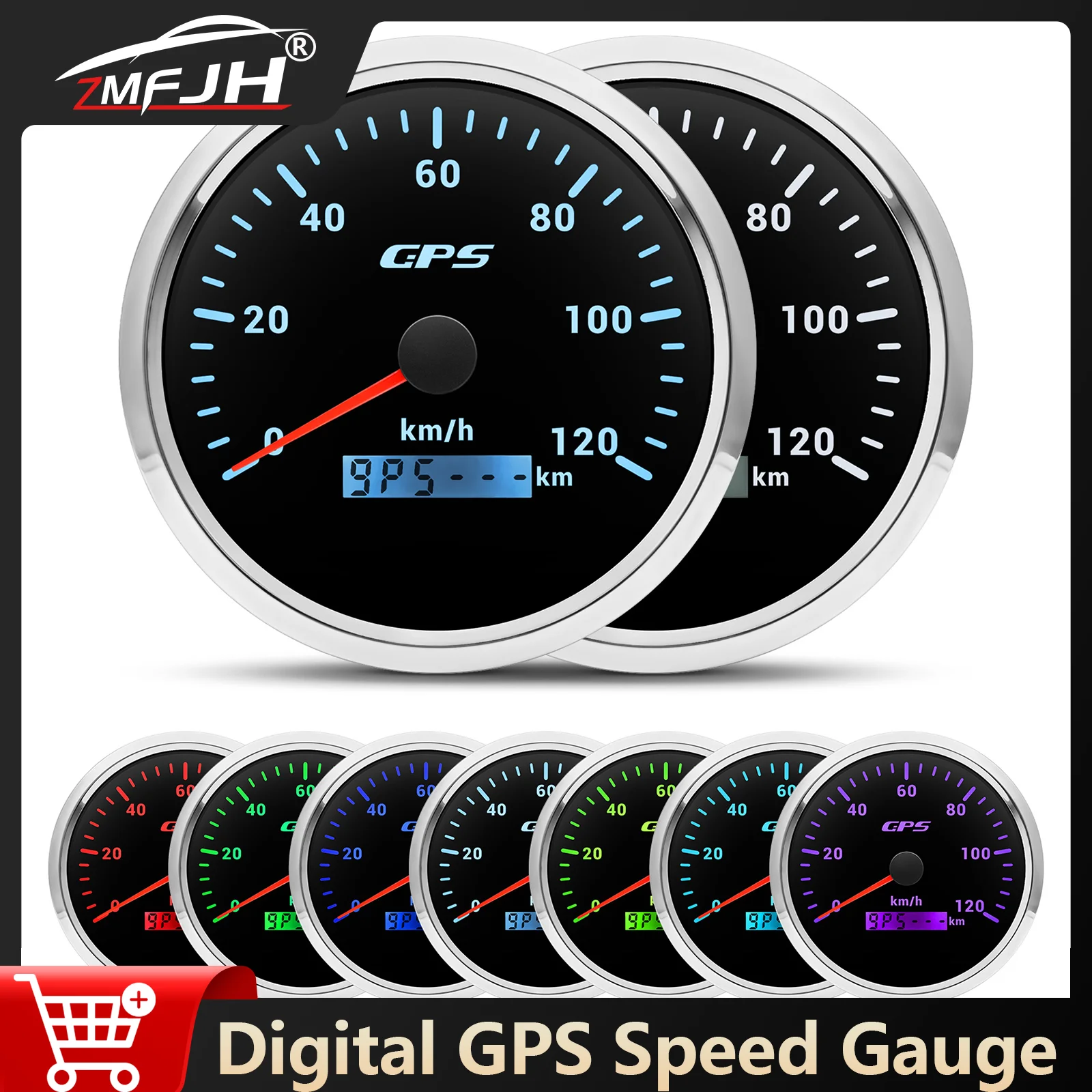 

110MM Digital GPS Speedometer 7 Color Backlight 30/60/80/120/200KMH Speed Gauge For Marine Boat Car Speed Indicator Waterproof
