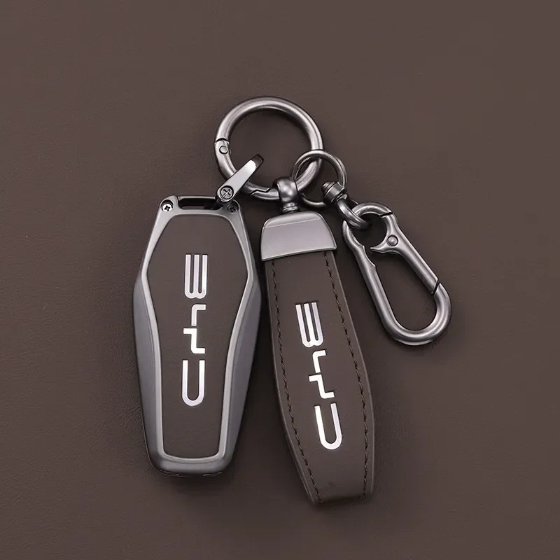 Car Remote Control Key Case Cover For BYD Song Plus Atto 3 Han EV Tang DM Qin Seal Dolphin Zinc Alloy Leather Key Holder Shell