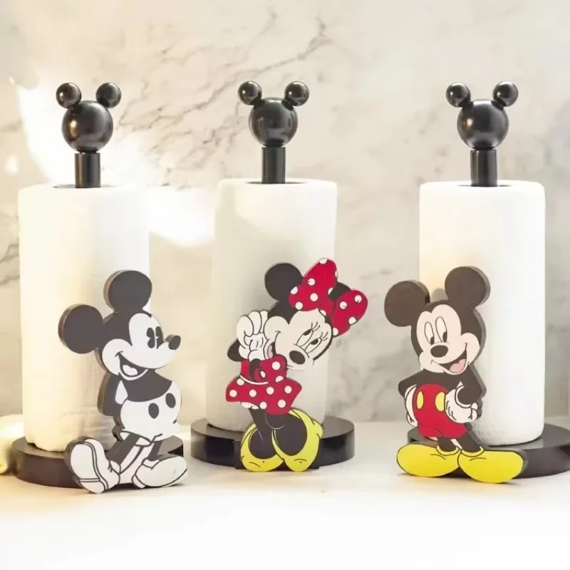 Disney Mickey Minnie Mouse Anime Figure Hobby Creative Kitchen Upright Paper Towel Hanger Lazy Cartoon Rag Holder No Punch Gift