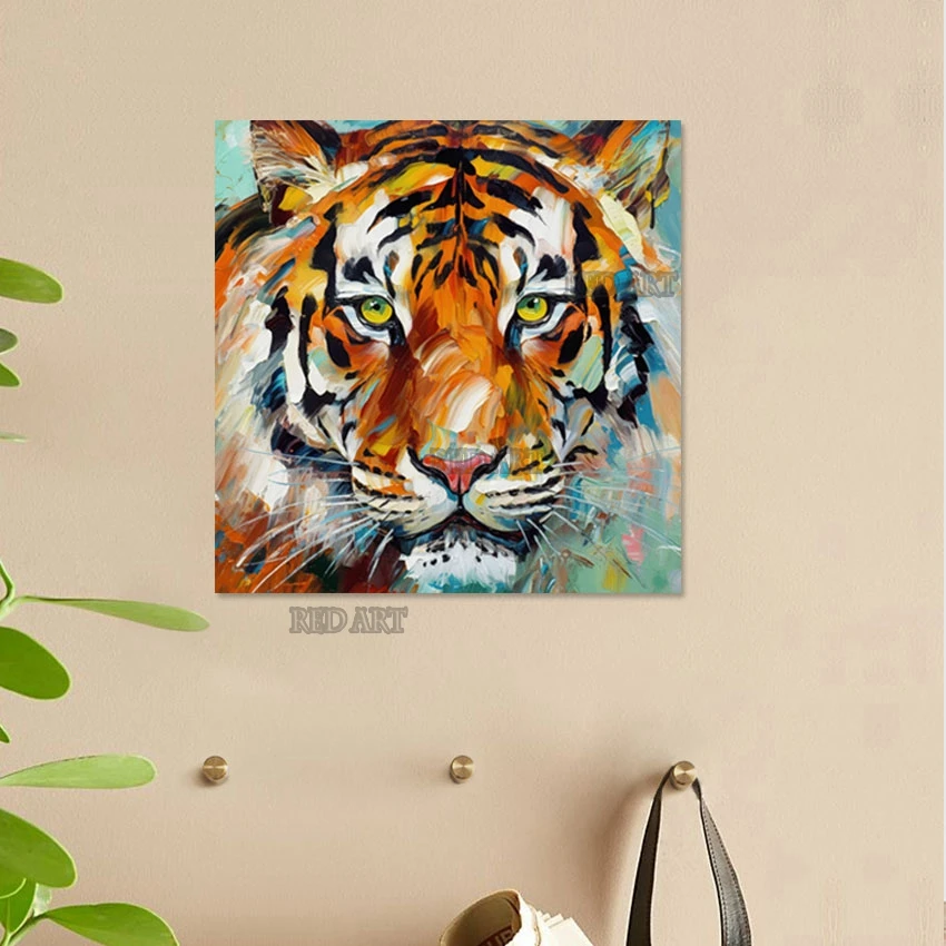 Bedroom Decor Wall Hangings Luxury Animal Picture Art Unframed Handmade Large Tiger Oil Painting For Hotel Showpieces Set