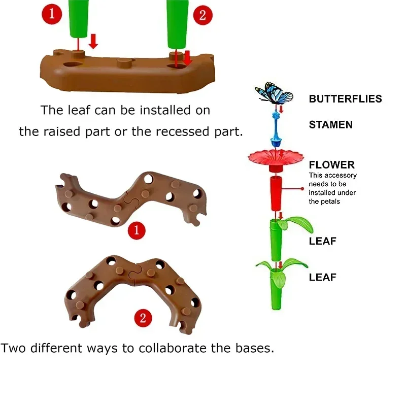 子供のためのフラワーガーデンビルディングブロック,植物の組み立て,創造的な積み重ねゲーム,モンテッソーリ教育玩具