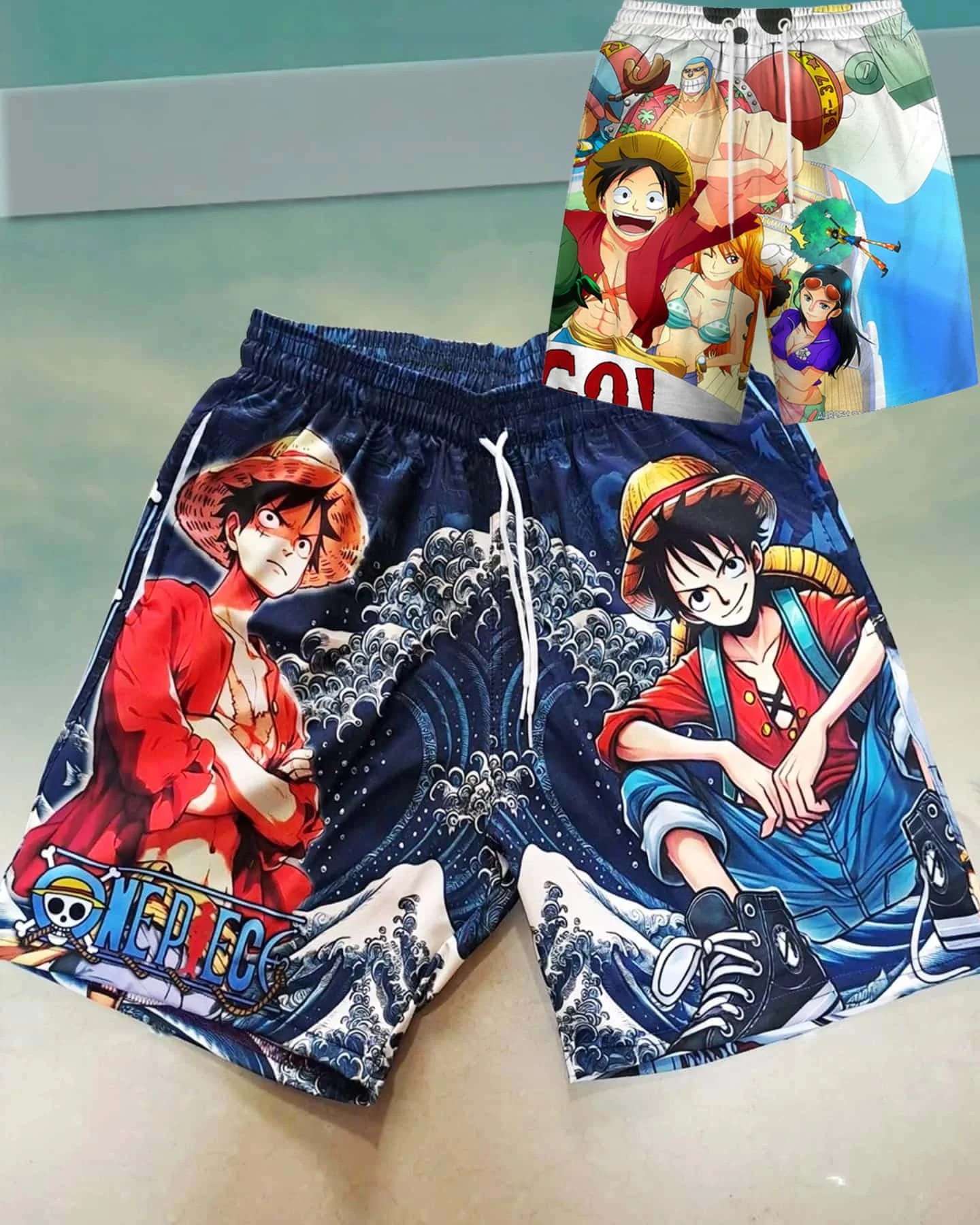 

2026 Summer New Luffy 3D Cartoon Comic Style Large Size Loose Breathable Speed Drying Men's and Women's Beach Shorts