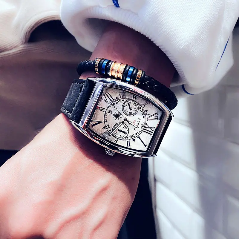 Amber Barrel-Shaped Watch Men's Fashion Calendar Casual Waterproof Watch Male Student Korean Style Simple Men's Quartz Watch image 5