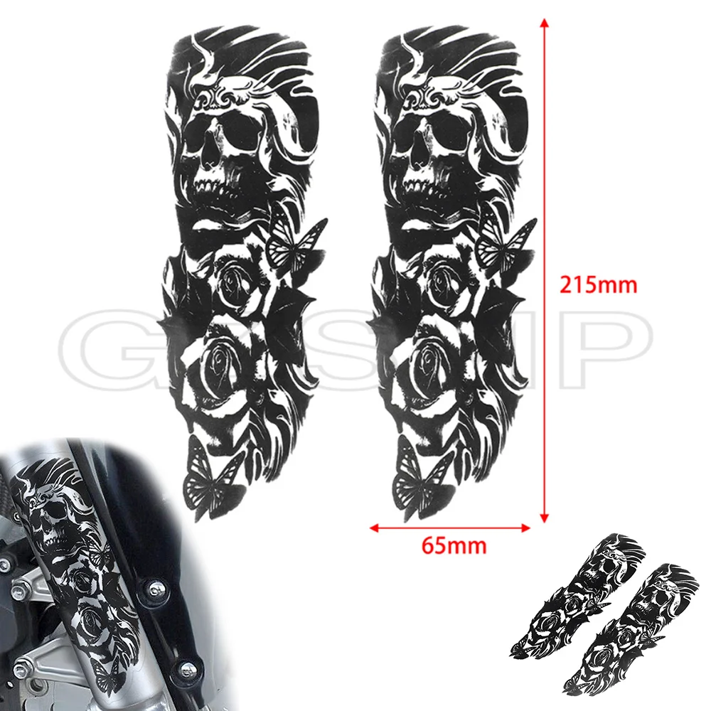 Motorcycle Front Fork Skull Decal Butterfly Skull Flower Pattern Style Sticker Fit for Honda Yamaha Kawasaki Suzuki Harley