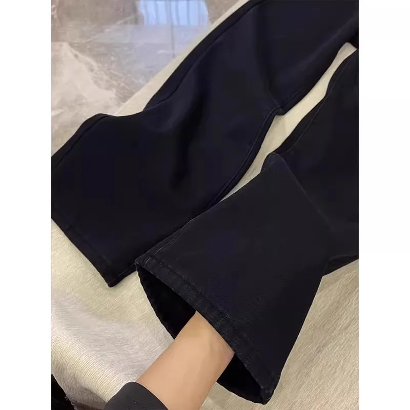 Pantalones vaqueros de pierna recta Thiened Fce de cintura alta para mujer, pantalones largos adelgazantes de pierna ancha, ropa informal para Otoño e Invierno