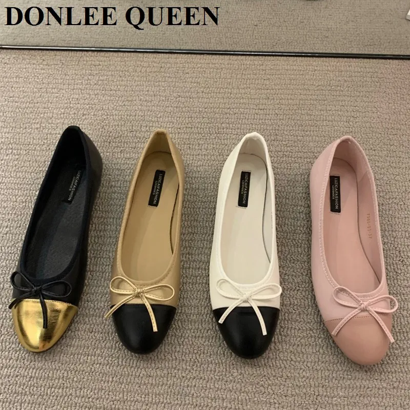 Classic Round Toe Flats Ballet Shoes Women Fashion Brand Bow Knot Flat Ballerina Soft Moccasins Female Spring Autumn Shoes Mujer